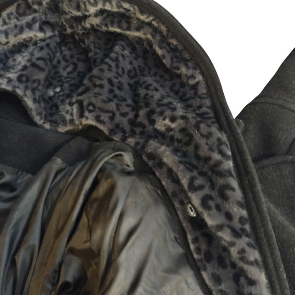 Women's Black Peacoat Removable Hood Double Breast Size S - Picture 7 of 8